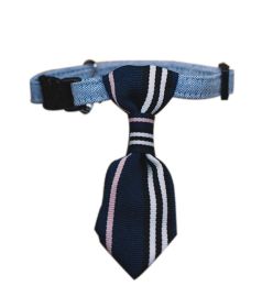 Adjustable Deep Blue Stripe Dog Neck Tie, For The Gentleman Dog, Collar Sizes From 6-11 Inches