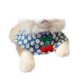 Small Dog Cherry Bibs Bandana or Neckerchief Accessory, Blue with Daisies
