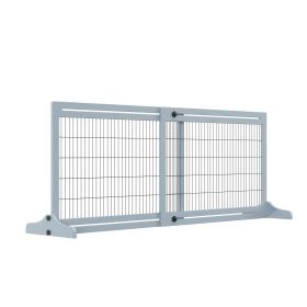 Freestanding Pet Gate Extra Wide 72" W x 27.25" H Adjustable Dog Fence Blue Gray