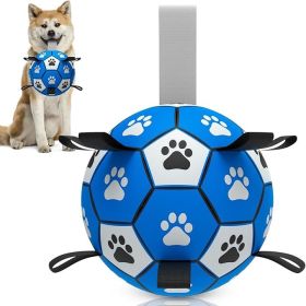 Soccer Ball with 6in Straps, for Small, Medium Size Puppy, Blue and White
