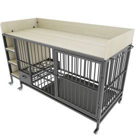 Large Pet Cage with Storage Rack, Drawers Made of Stainless Steel, food and water basin Included, Iron Frame and MDF material, Very Nice Design