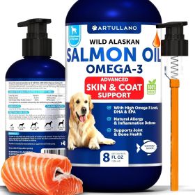 Salmon Oil for Dogs Omega 3 for Dogs 8 FL OZ Wild Alaskan Salmon Fish Oil Natural EPA & DHA Fatty Acids for Skin, Coat, Bones & Joints