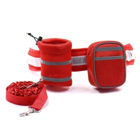 Waist Belt for Running with Your Dog Hands Free, Comfortable Handle Strong Dog Leash Set Highly Reflective Threads for Medium and Large Dogs (Color: Red)