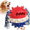 Red White & Blue Pet Chew Toy Interactive Treat Dispenser Squeaks & Bounce Toy with Rope for Aggressive Dog Chewers