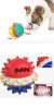Red White & Blue Pet Chew Toy Interactive Treat Dispenser Squeaks & Bounce Toy with Rope for Aggressive Dog Chewers